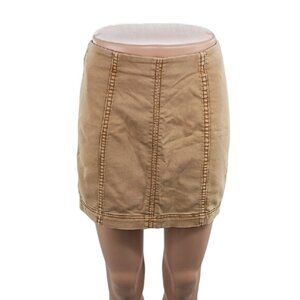 Free People Tan Mini Skirt Womens Size 2 Stretch Denim Utility Style Casual Boho
